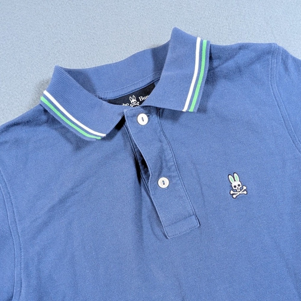 Psycho Bunny Polo Shirt Boys Large 14/16 Blue Tipped Collar Pima Cotton Pique